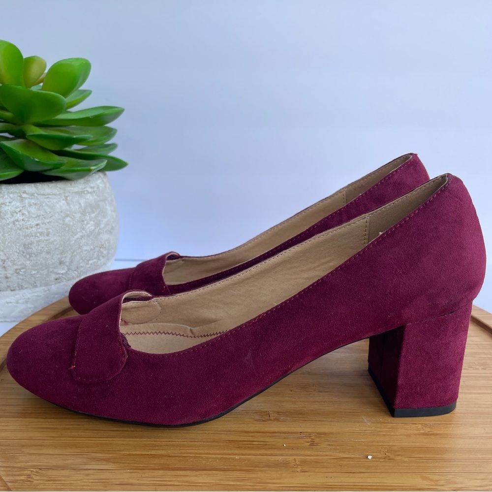 CL by Laundry Burgundy Faux Suede Block Heel Pump Women’s Size 7.5 Career